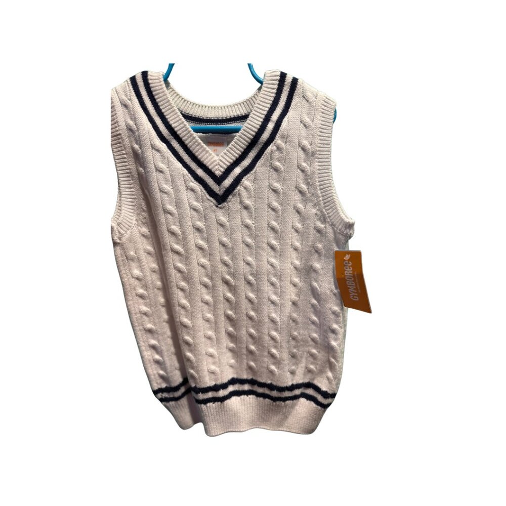 Boys Cable Knit Sweater Vest - Spring Jubilee - white